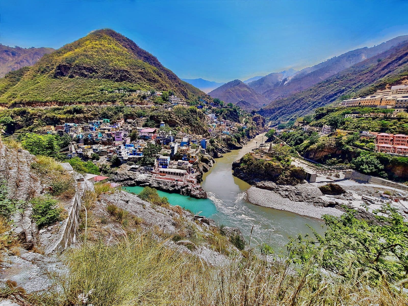 Confluence of the Alaknanda and Bhagirathi rivers at Devprayag